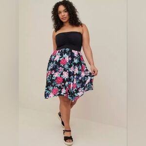Torrid Black Floral Chalice Strapless Sweetheart Dress Black 3x New